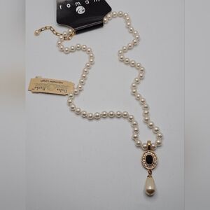 NWT Vintage Rare Roman for Delta Burke Elegant Pearl Necklace Crystal Accents